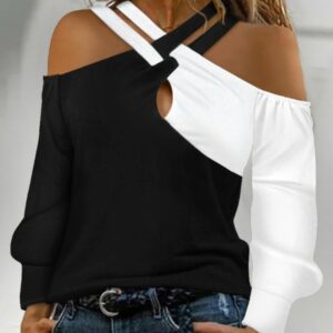 Colorblock Crisscross Cold Shoulder Top