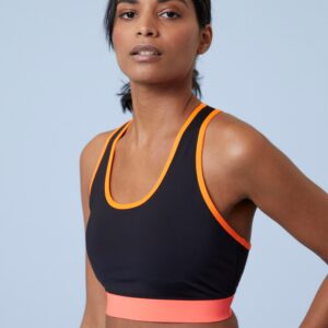 Colour Block Womens Mid Support Sports Bra - Black