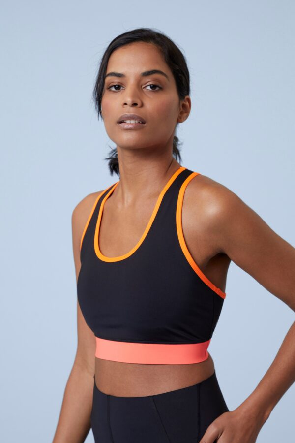 Colour Block Womens Mid Support Sports Bra - Black