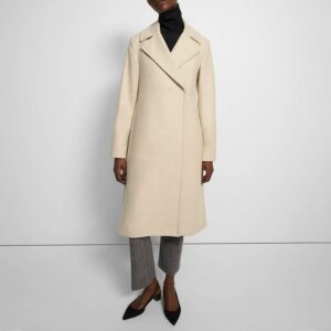 Cream Sculpted Longline Wool Coat