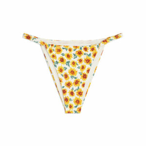 Adjustable Ruched Micro Sunflowers Bikini Bottom - Off White XS