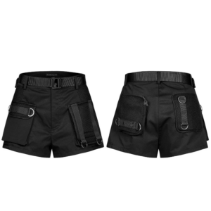 Punk Rave Bad Culture High Waist A-Line Buckle Cargo Shorts