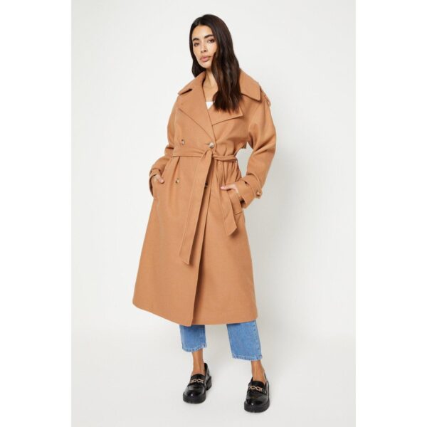 Dorothy Perkins Womens/Ladies Belted Wool Effect Double-Breasted Trench Coat (L) (Camel)