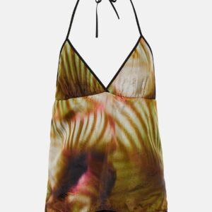 Dries Van Noten Printed silk and cotton halterneck top