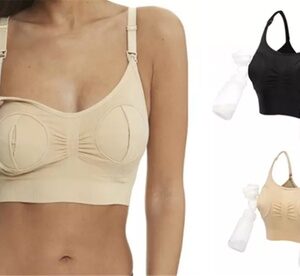 Women'sHands-Free Push-Up Maternity Breastfeeding Bra, Beige,Size L