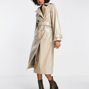 Edited PU belted trench coat in beige-Neutral