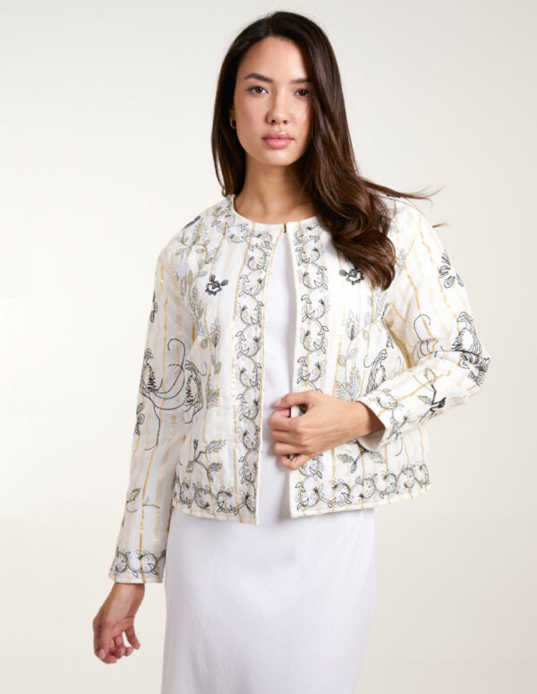 Embroidered Quilted Jacket - S / IVORY