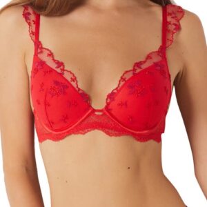 Etam Butterfly Underwire Plunge Push-Up Bra in Red at Nordstrom, Size 34B