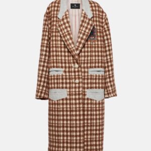 Etro Embroidered houndstooth wool-blend coat