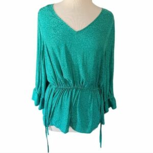 Evri Plus Size 0X Jewel Tone Green Flowy Cinch Waist Shirt, Women's