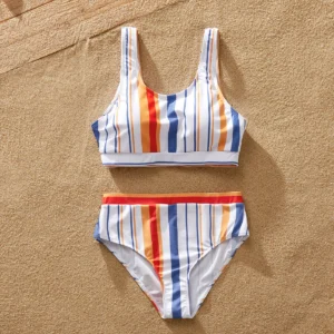 Family Matching Colorful Stripe Two-piece Swimsuit or Swim Trunks Shorts