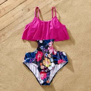 Family Matching Floral Print Ruffled One-piece Swimsuit or Plant Print Swim Trunks Shorts