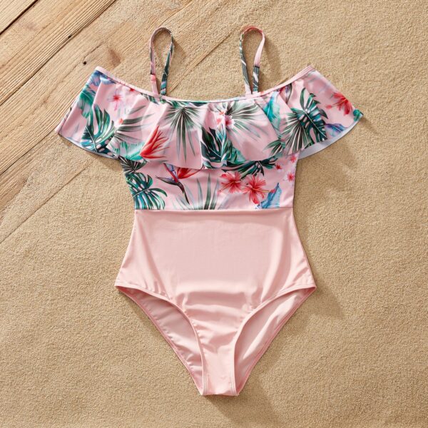 Family Matching Floral Print Ruffled One-piece Swimsuit or Swim Trunks Shorts