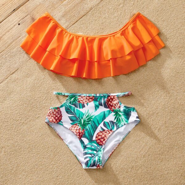 Family Matching Pineapple Print Ruffled Two-piece Swimsuit or Swim Trunks Shorts