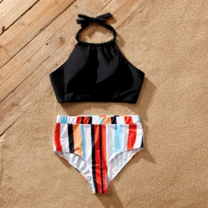 Family Matching Stripe Splice Halter Two-piece Swimsuit or Swim Trunks Shorts