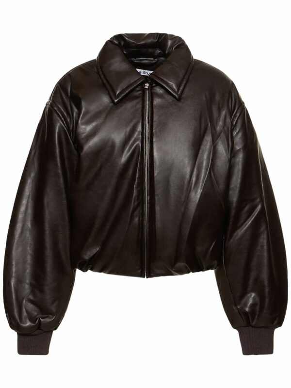 Faux Leather Puffer Bomber Jacket