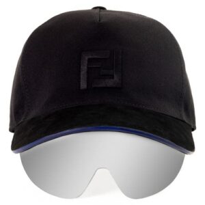 'Fendi Eyecap Baseball Hat with Shield Sunglasses in Black/smoke Mirror at Nordstrom