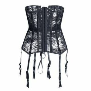 Flower Embroidered Mesh Panel Lace-Up Corset