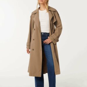 Forever New Women's Alexis Summer Trench Coat in Soft Oak, Size 6 Polyamide/Polyester/Elastane