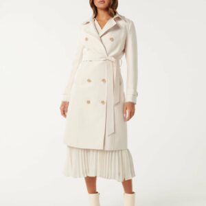 Forever New Women's Bianca Mac Trench Coat in Warm Cream, Size 10 Polyester/Cotton/Polyamide