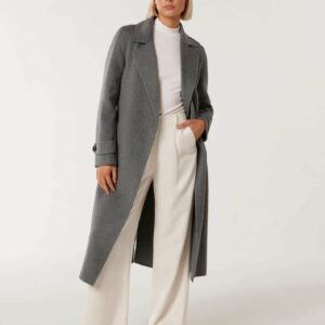 Forever New Women's Eve Felled Coat in Charcoal Grey Marle, Size 6 Wool/Polyester/Acrylic