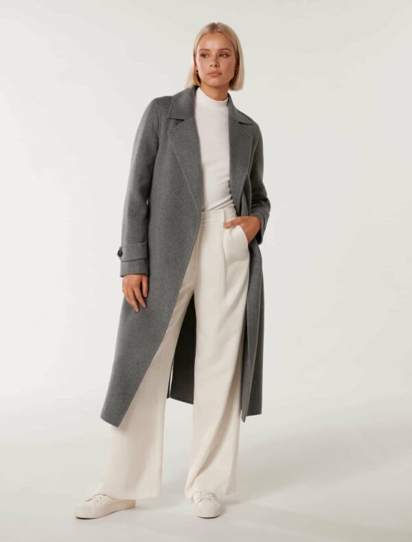 Forever New Women's Eve Felled Coat in Charcoal Grey Marle, Size 6 Wool/Polyester/Acrylic