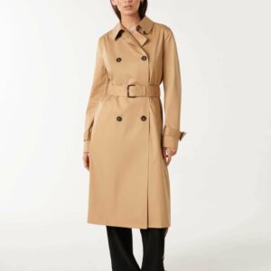 Forever New Women's Jacinta Classic Trench Coat in Camel, Size 6 Polyester/Elastane/Polyester