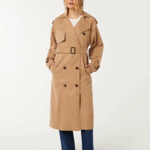 Forever New Women's Melissa Trench Coat in Tan, Size 14 Cotton/Polyester/Polyamide