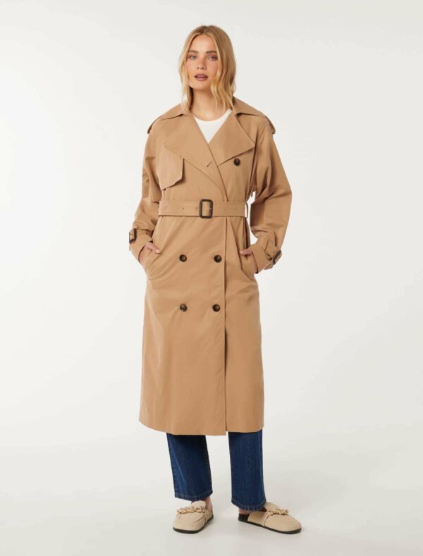 Forever New Women's Melissa Trench Coat in Tan, Size 14 Cotton/Polyester/Polyamide