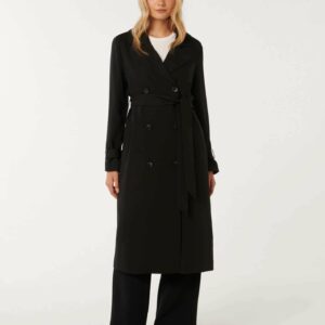 Forever New Women's Natasha Soft Trench Coat in Black, Size 6 Polyester/Elastane