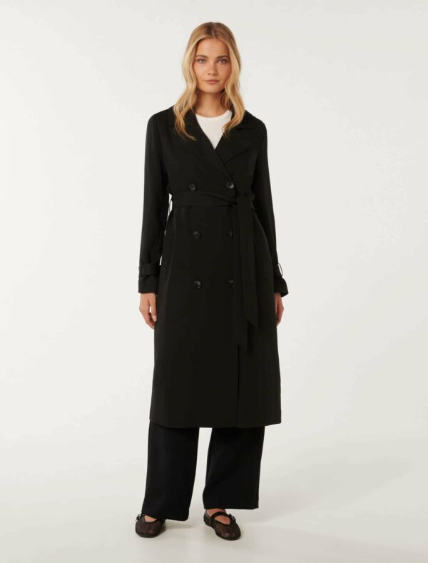 Forever New Women's Natasha Soft Trench Coat in Black, Size 6 Polyester/Elastane