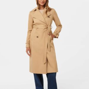 Forever New Women's Payton Petite Soft Trench Coat in Camel, Size 12