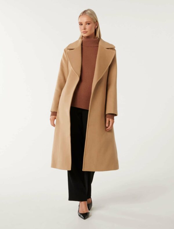 Forever New Women's Priya Wrap Coat in Camel, Size 16 Polyester/Wool/Polyamide