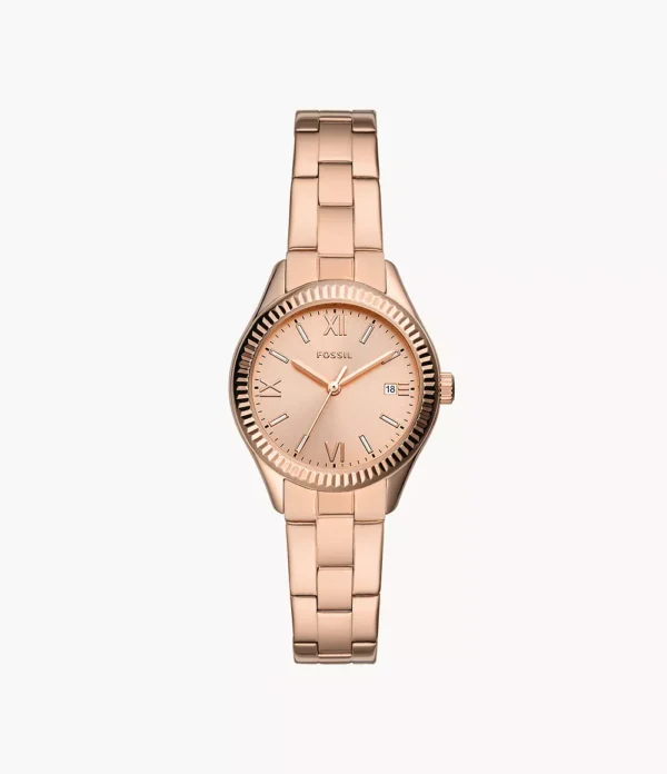 Fossil Outlet Women's Rye Three-Hand Date Rose Gold-Tone Stainless Steel Watch