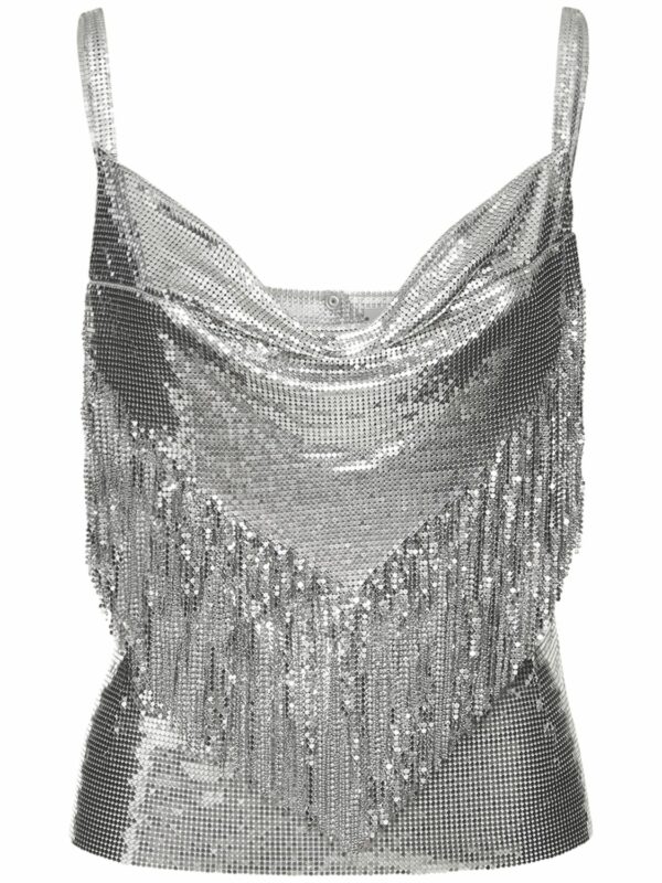 Fringed Sleeveless Metallic Mesh Top