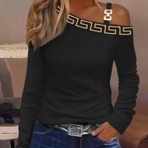 Geo Tape Patch Cold Shoulder Casual Top