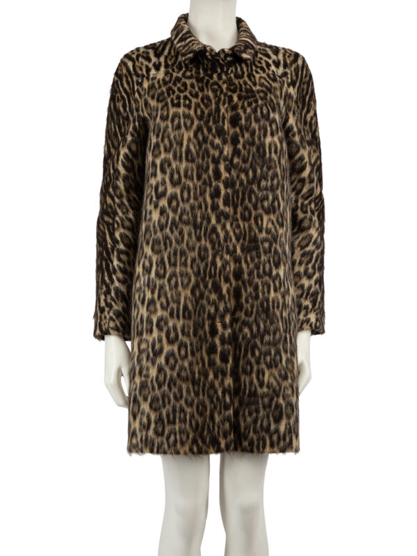 Giambattista Valli Brown Wool Brushed Leopard Print Coat