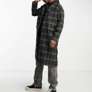 Gianni Feraud wool longline checked coat in green and black