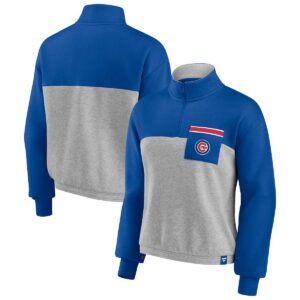 Women's Fanatics Royal, Heather Gray Chicago Cubs Iconic Cinch Waist Quarter-Zip Top - Royal, Heather Gray