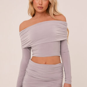 Grey Bardot Cropped Top & Mini Skirt Co-ord Set - Ariel - Size 12