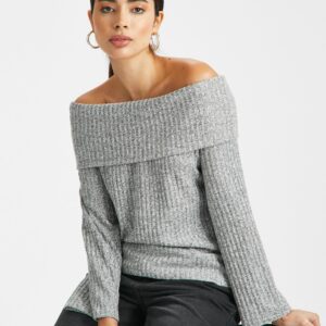 Grey Ribbed Soft Touch Bardot Top 18