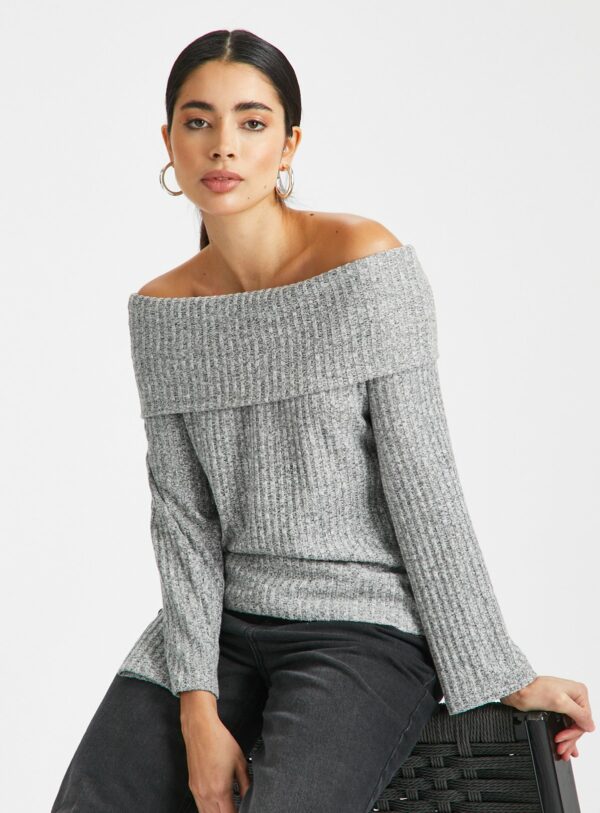 Grey Ribbed Soft Touch Bardot Top 18