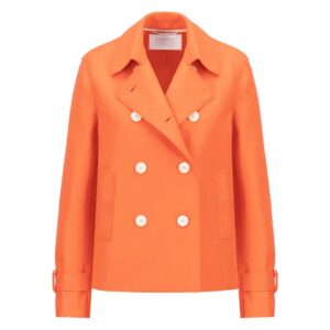 HARRIS WHARF Cropped Wool Trench Coat - Bright Coral