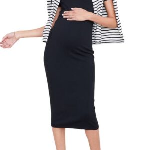 HATCH The Eliza Maternity T-Shirt Dress in Black Knit at Nordstrom, Size 3