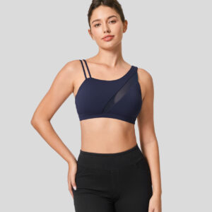 Halara Softlyzero™ Low Support Asymmetric Strap Contrast Mesh Backless Yoga Sports Bra-UPF50+ - Peacoat - S push up bra strapless bra