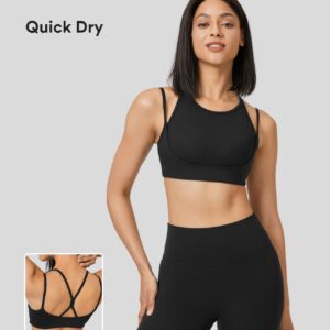 Halara SpeedWave™ Medium Support Round Neck Backless Contrast Mesh Quick Dry Running Sports Bra - Black - L push up bra strapless bra