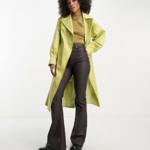 Helene Berman volume sleeve trench coat in green