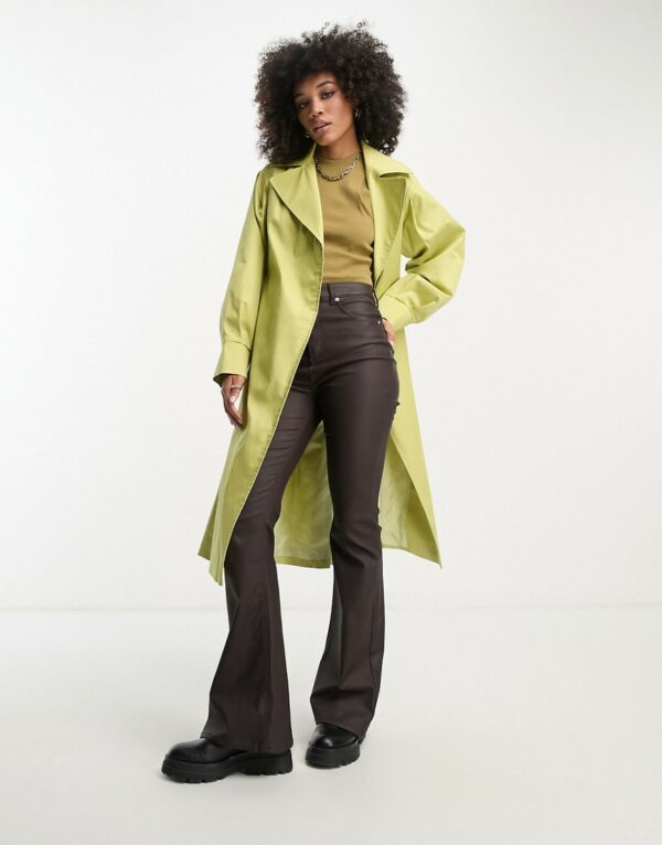 Helene Berman volume sleeve trench coat in green