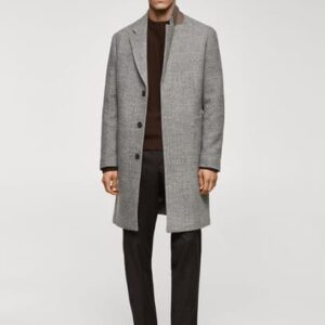 Herringbone pattern wool coat medium heather grey - Man - M - MANGO MAN