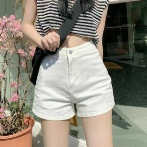 High Waist Plain Denim Shorts